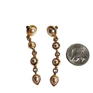 Vintage Napier Gold and Faux Pearl Earrings‎
